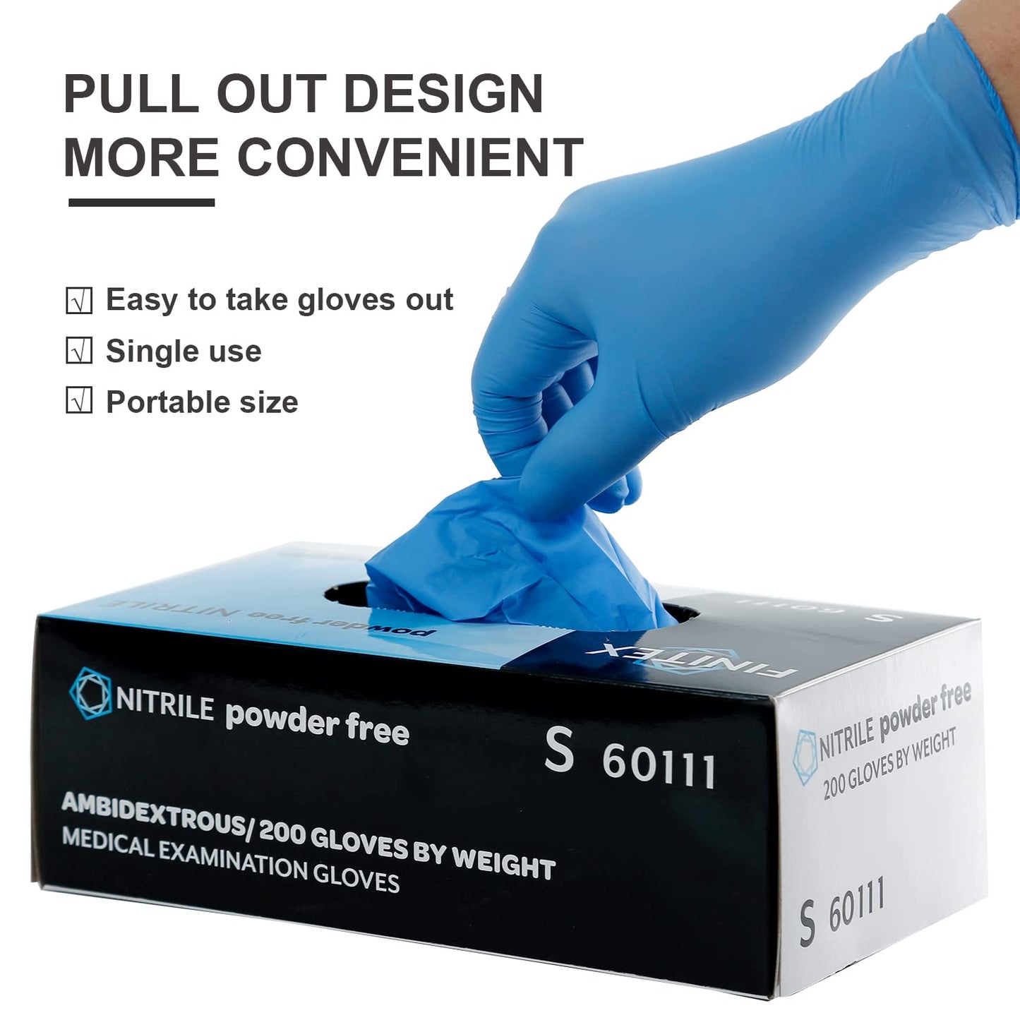 FINITEX Blue Disposable Nitrile Exam Gloves - 200 PCS/BOX 3.5mil Rubber Powder-Free Latex-Free Medical Examination Home Cleaning Food Gloves, X-LARGE