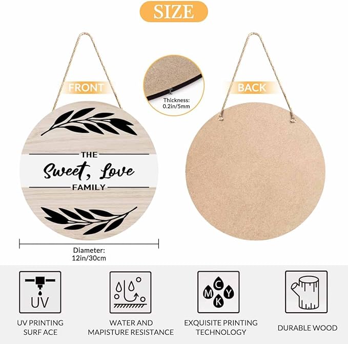 Front Door Welcome Wreath The Sweet,Love Family 12inch Vertical Wooden Front Door Wreaths for Home Decor