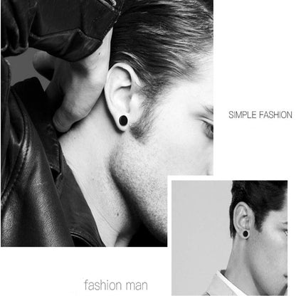 Flongo Men's Women Punk 6-12mm Stainless Steel Black Magnetic Non-piercing Clip Fake Cheater Stud Earrings