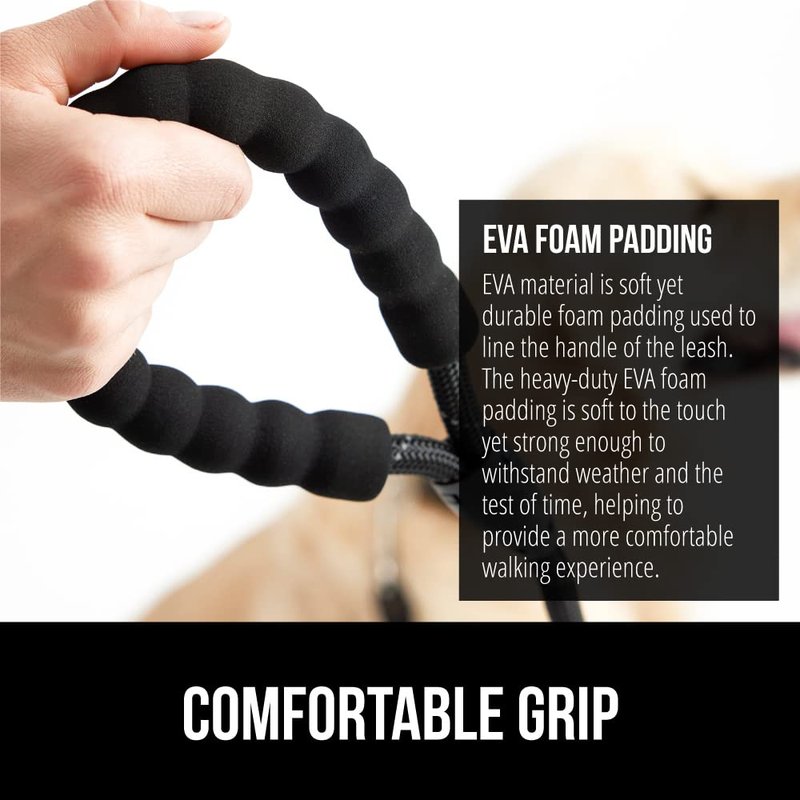 GORILLA GRIP Dog Leash, Heavy Duty Reflective Rope Leashes for 33lb Dogs, Cats, Small Animals, Puppy Training Essential for Walks, Hikes, Soft Handle, Rotating Metal Clip, Waste Bag Dispenser, Black