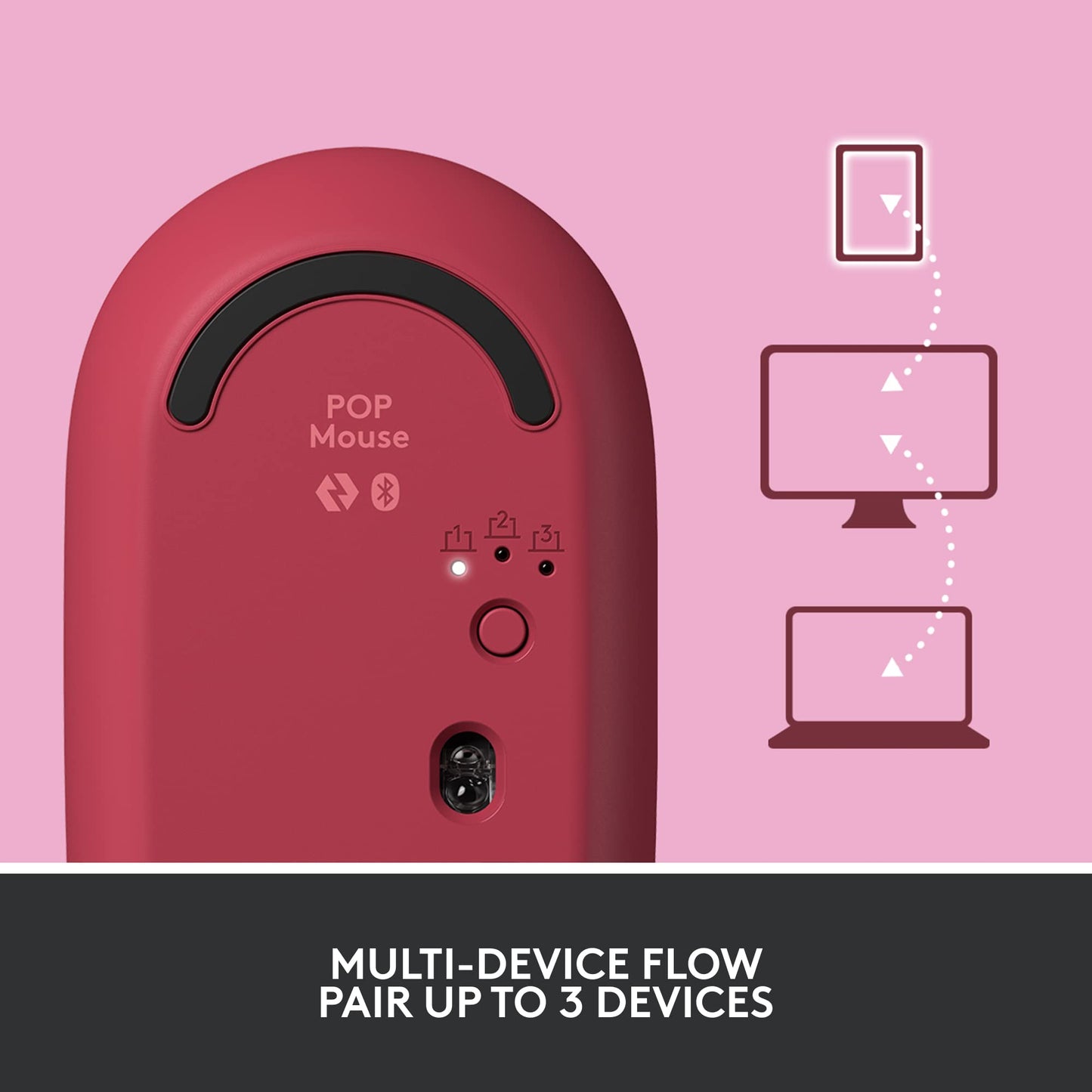 Logitech POP Mouse, Wireless Mouse with Customizable Emojis, SilentTouch Technology, Precision/Speed Scroll, Compact Design, Bluetooth, Multi-Device, OS Compatible - Heartbreaker Rose