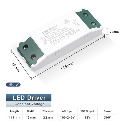DUSKTEC LED Driver 12V 30W, LED Transformer AC 240V to DC 12 Volt 2.5A, Low Voltage Power Supply Constant Voltage for Strip Lights MR16 GU5.3 MR11 GU4 Bulbs G4 Spotlights
