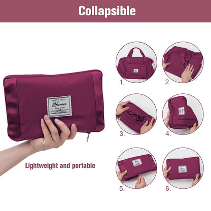 Large Capacity Folding Travel Bag - Lightweight Waterproof Carry On Luggage with Fixed Strap, Dry & Wet Separation - Foldable Travel Duffel for Sports & Gym (Wine Red)