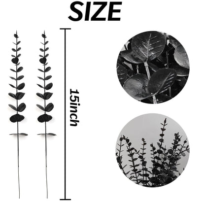 TIHOOD 14PCS 15” Black Eucalyptus Stems Artificial Eucalyptus Leaves Branches Fake Eucalyptuses Decor Faux Eucalyptus leaf Stem for Halloween Autumn Fall Floral Arrangement Wedding Bouquet Home Office