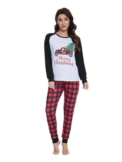 YIJIU Matching Family Pajamas Sets Christmas PJ's Sleepwear Long Sleeve Truck Print Top with Plaid Pants,White Truck,Women-XXL