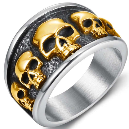 Jude Jewelers Retro Vintage Stainless Steel Gothic Death Skull Skeleton Cocktail Party Biker Statement Halloween Ring (Silver Gold, 9.5)