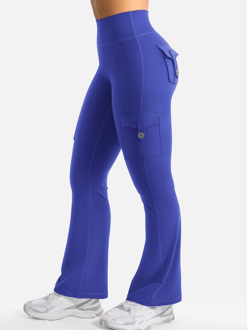 YEOREO CoreFlex Women Workout Flare Leggings with Pockets Scrunch Cargo Gym Yoga Leggings 28" Inseam Dazzling Blue M