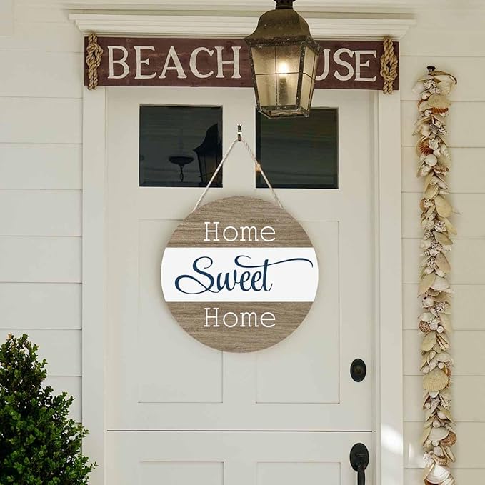 Welcome Sign Front Door Decoration Vintage Wooden Home Sweet Home 12in Round Wooden Hanging Housewarming Home Garden Decor