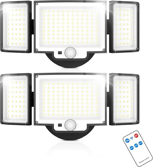 LED Security Lights Motion Sensor,188 LEDs 4200LM Dusk to Dawn Hardwired Flood Lights Outdoor with 3 Modes Remote Control,IP65 Waterproof Motion Sensor Lights, for Garage,Yard,Porch 2 Pack