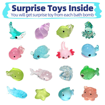 Bath Bombs for Kids with Surprise Toys Inside, 12 Pack Shell Kids Bath Bombs Gift Set for Girls Boys Birthday, Easter, Christmas, Halloween, Handmade Organic Bath Fizzy Bomb with Sea Animal for Child