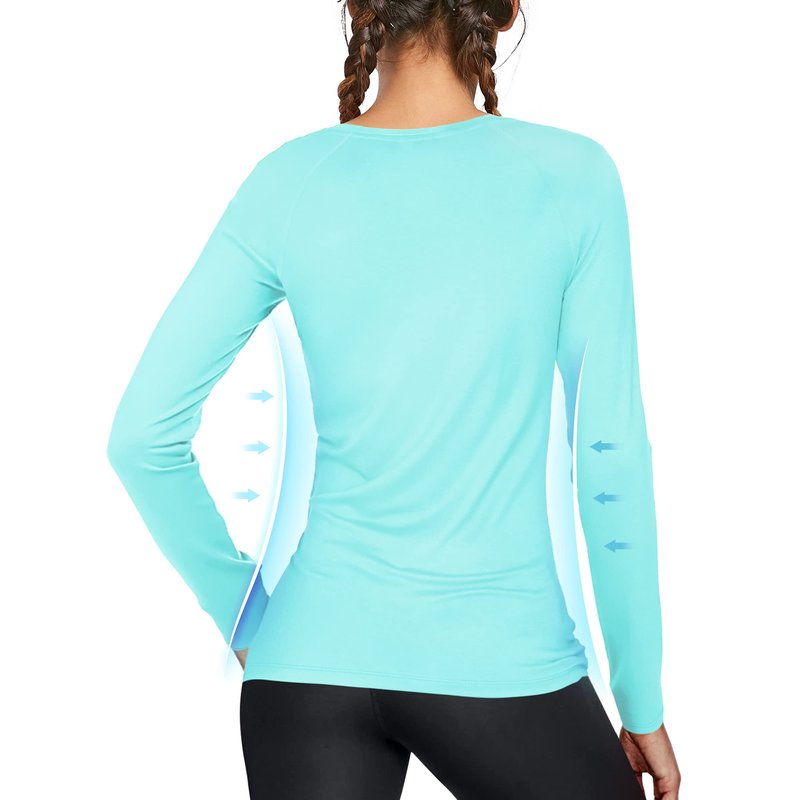 isnowood Swim Shirts for Women, UPF 50+ UV Sun Protection Long Sleeve Shirt, Lightweight Quick Dry Workout Hiking Running Rash Guard Top Baby Blue