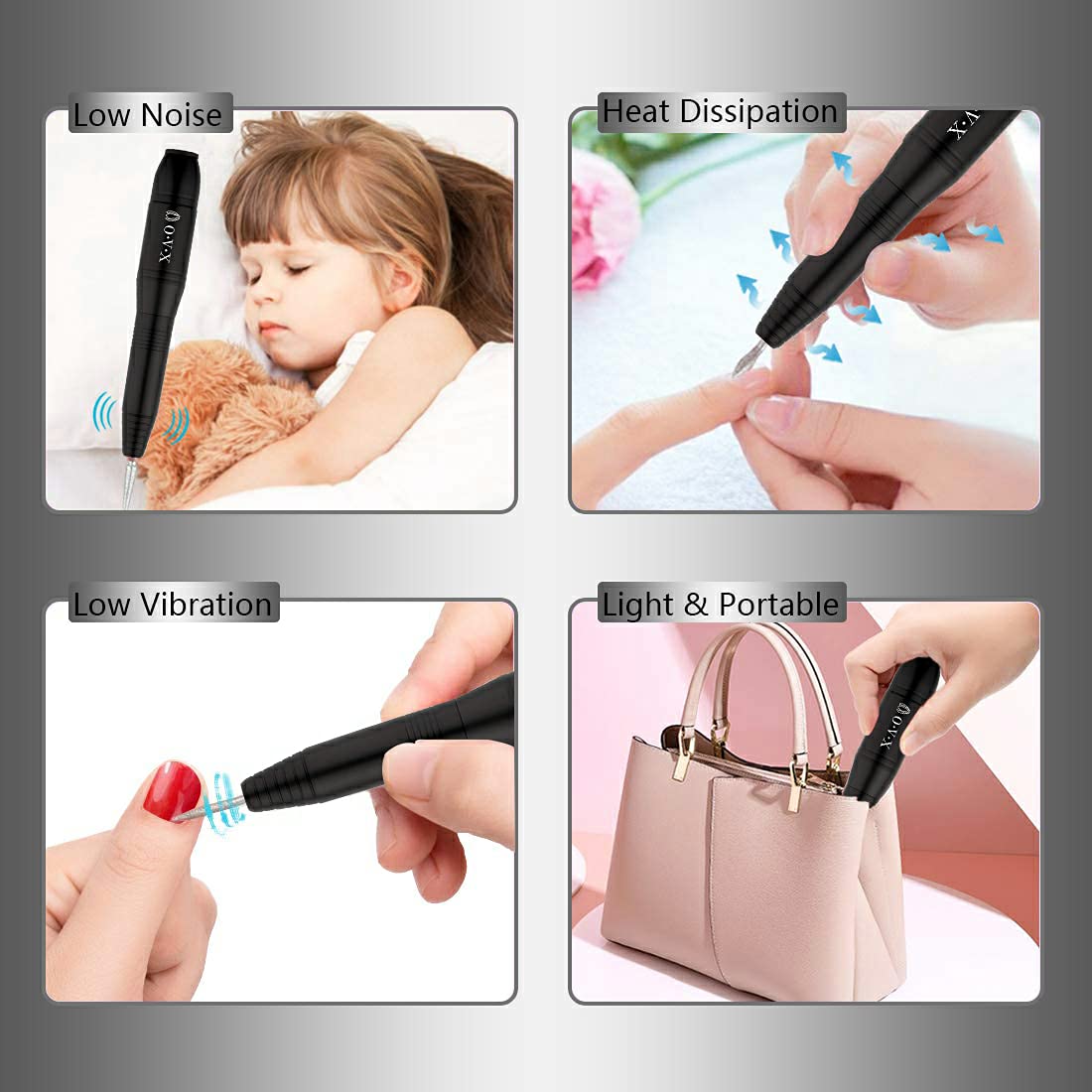 Portable Electric Nail Drill File Machine with Acrylic Nail Kit Set Professional 20000rpm Manicure Pedicure with Sanding Bands Brush for Nail Art Gel Nail Polish Tips Clippers