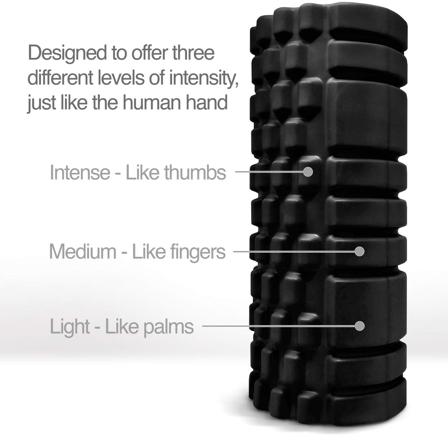 3-Zone Textured Foam Roller - Medium Density, 500 lb Capacity, Ultra-Light 12.5” Design for Deep Muscle Massage, Built to Last with Patented Technology