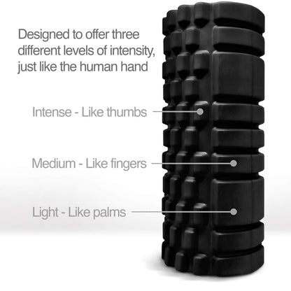 3-Zone Textured Foam Roller - Medium Density, 500 lb Capacity, Ultra-Light 12.5” Design for Deep Muscle Massage, Built to Last with Patented Technology
