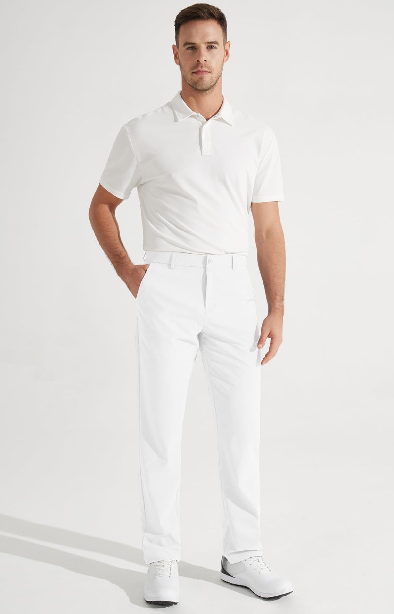 Libin Men's All Day Comfy Golf Pants Work Dress Pants 34" Quick Dry Lightweight Business Casual Trousers for Men with Pockets, White, 35W x 34L