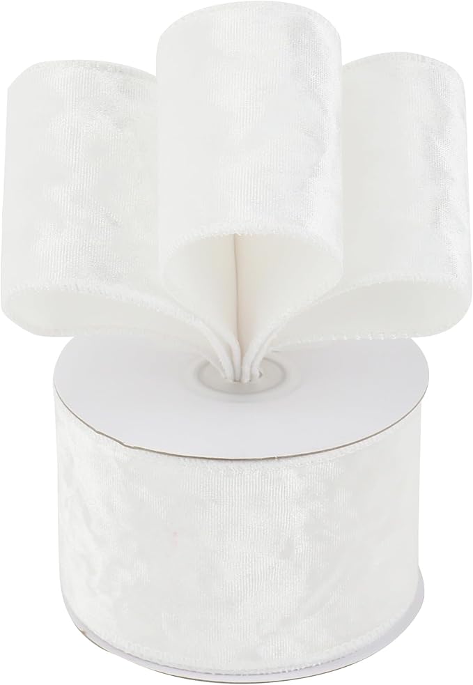 MEEDEE White Crushed Velvet Ribbon 2.5 inch Wired Crushed Velvet Christmas Ribbon 10 Yards for Christmas Tree Decoration, Baskets, Wreaths, Holiday Projects, Wedding Decor and Accents