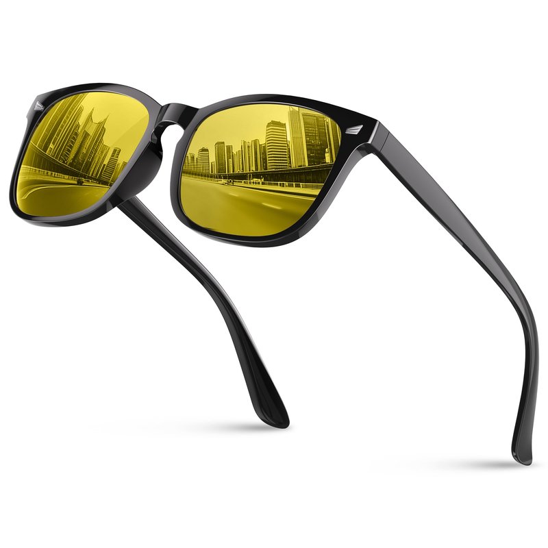PLFOG Night Driving Glasses for Men Women - Polarized Night Vision Glasses Anti Glare Nighttime Eyeglasses Yellow Lens