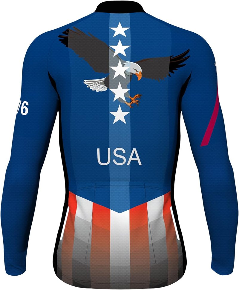 Men's Cycling Jersey - Short Sleeve American Flag Bike Shirt | Full Zip with Pockets