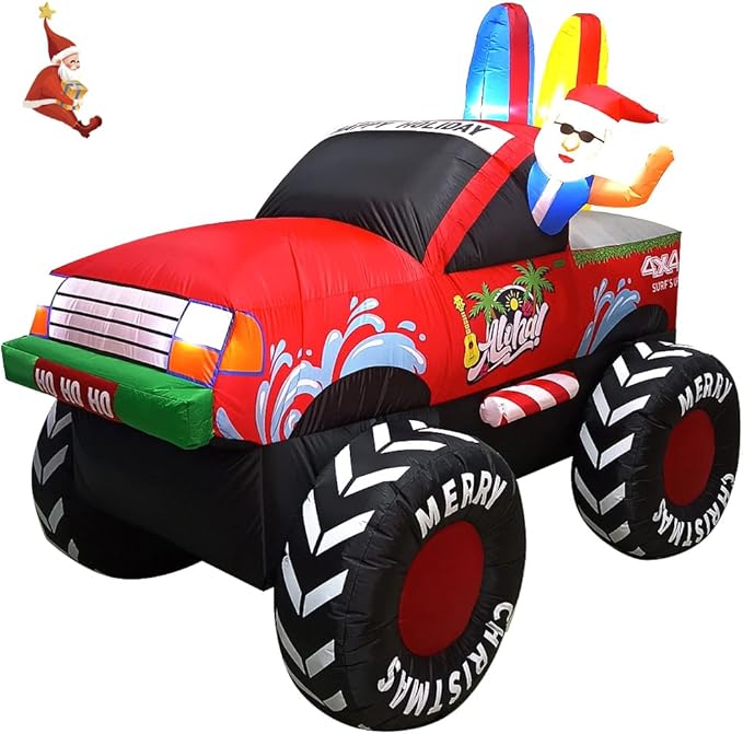7FT Long Christmas Inflatables Monster Truck Outdoor Decorations, Xmas Blow up Santa Driving Monster Truck, Inflatable Outside Decor for Yard Garden Lawn Party Indoor Home