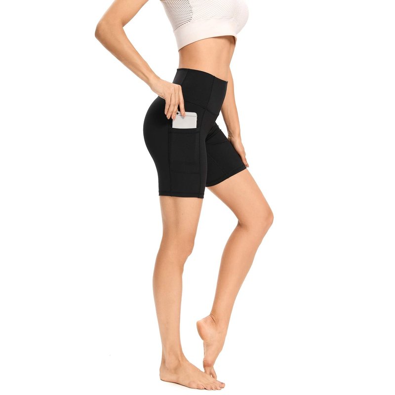 LXNMGO Women's 7" Biker Shorts with Phone Pockets, High Waist Athletic Workout Running Yoga Shorts Black, S