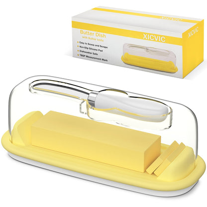 Butter Dish with Lid and Knife for Countertop and Refrigerator, Butter Stick Holder with Airtight Transparent Cover that Keeps Butter Soft