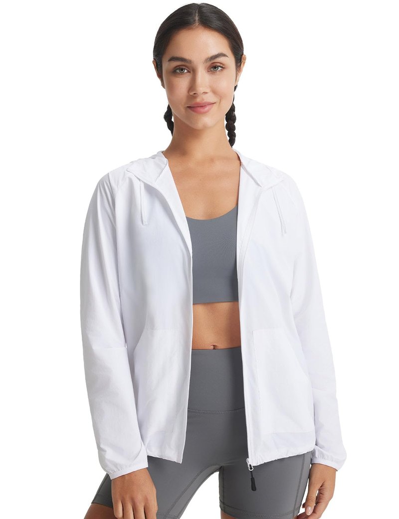 baleaf Women's Sun Jackets No Insert Lightweight Hiking Hoodie UPF 50+ Workout Mosquito Clothes Long Sleeve UV with 2 Pockets White M