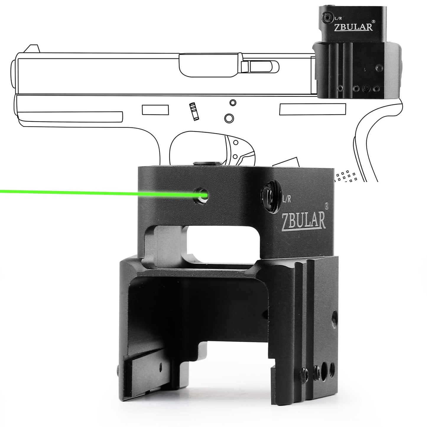 ZBULAR 2 Mile Laser Sights Range Slide Racker Jacker Compatiblewith Glock 17, 19, 19X, 26, PSA Dagger, and More with Improved Slide Grip(Class IIIA Green Laser Output is <5mW)