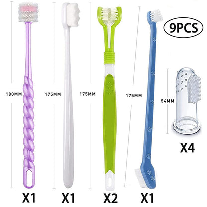 AZOFFYIU Triple Head & Double Head Dog Toothbrush Set, Finger Rubber Toothbrush, Multi-Angle Dental Cleaning Brushes for Cat Oral Health