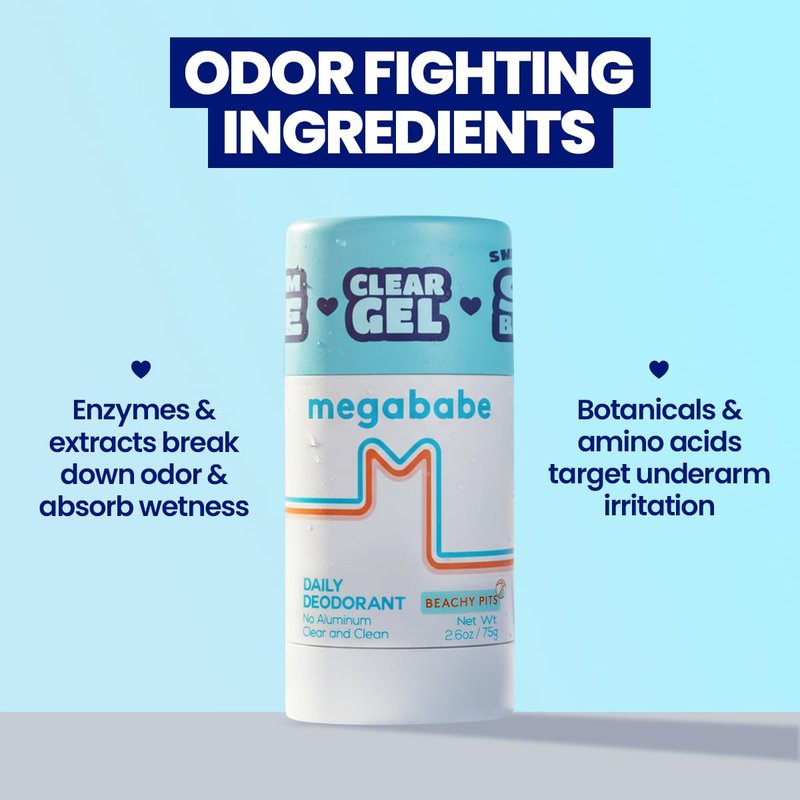 Megababe Beachy Pits Daily Deodorant, Fresh Scent, 2.6 Ounce, Stick