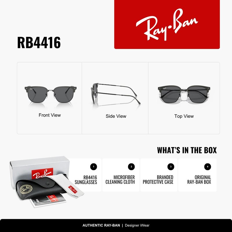 Ray-Ban RB4416 New Clubmaster 6653B1 53MM Grey On Black/Dark Grey Square Sunglasses for Men for Women