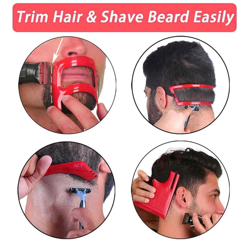 ESiiFuu Beard Shaping Tool Kit Neckline Shaving Template Guide Set for Men Hair Styling Red, Beard Shaping Tool Kit, Beard Trimmer Template Guide, Hair Styling Tools Kit
