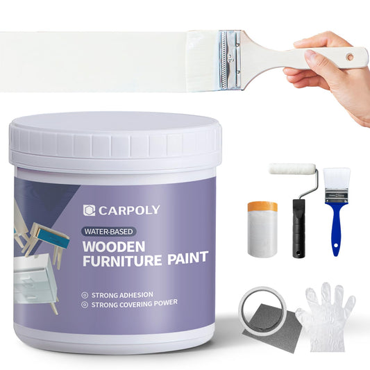 CARPOLY Furniture Paint Kit 16oz with Tools - Water-based & Low Odor All-in-One No Sanding - Matte Finish Indoor Outdoor Wood Paint for Cabinets, Doors, Tables and Dressers - White