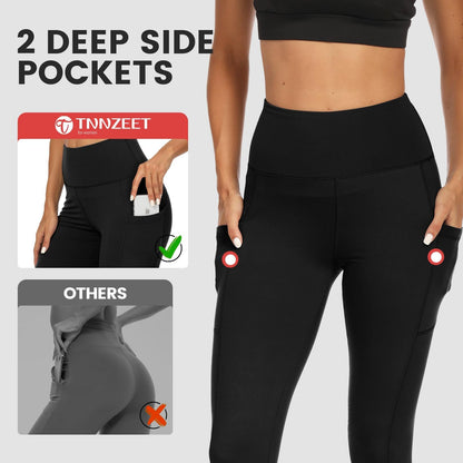 High Waisted Leggings for Women - No See Through Tummy Novelty Workout Yoga Pants with Pockets Reg & Plus Black