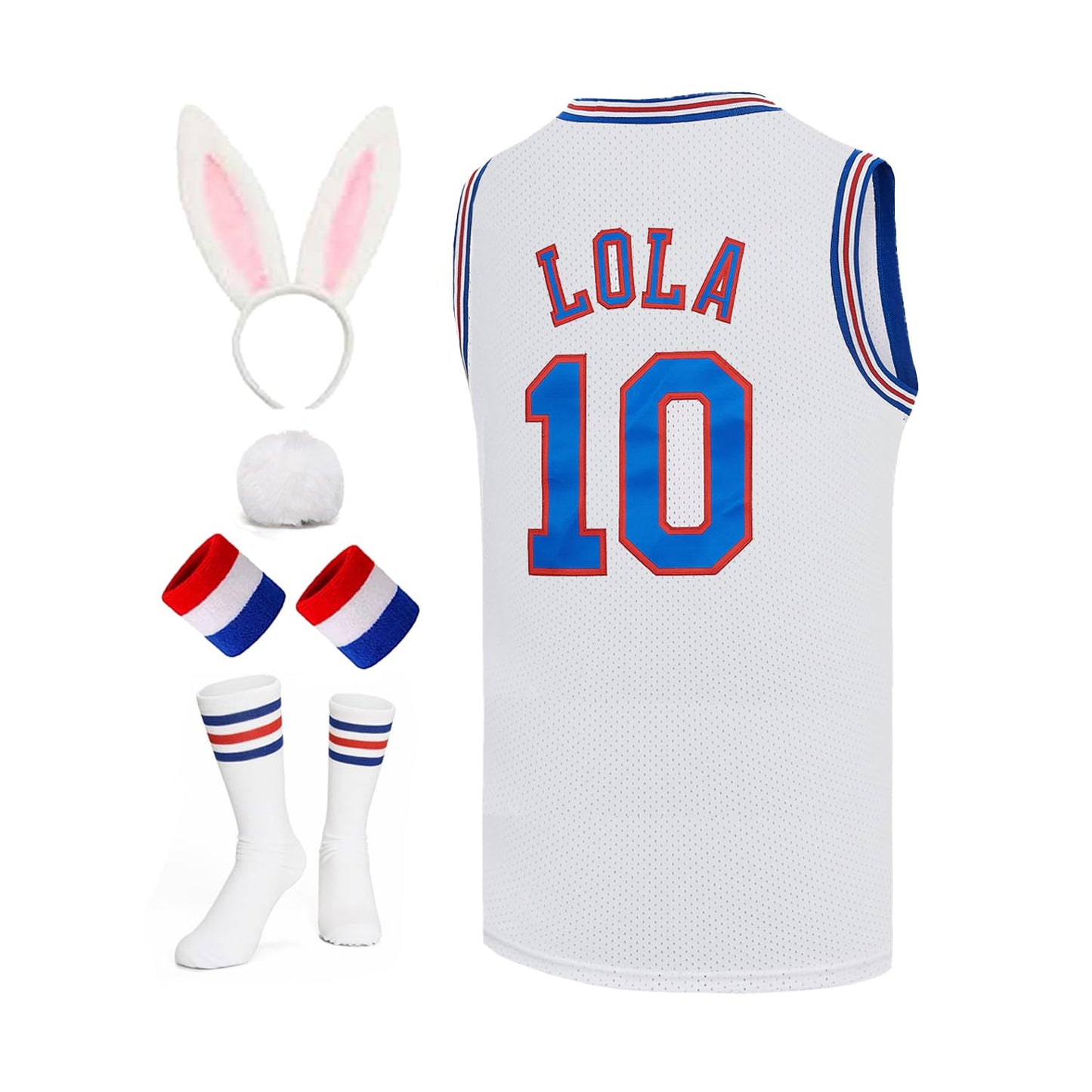 Mens Basketball Jersey Lola #10 Space Movie Jersey Hip Hop Sports Shirt Halloween Party #10 White Medium