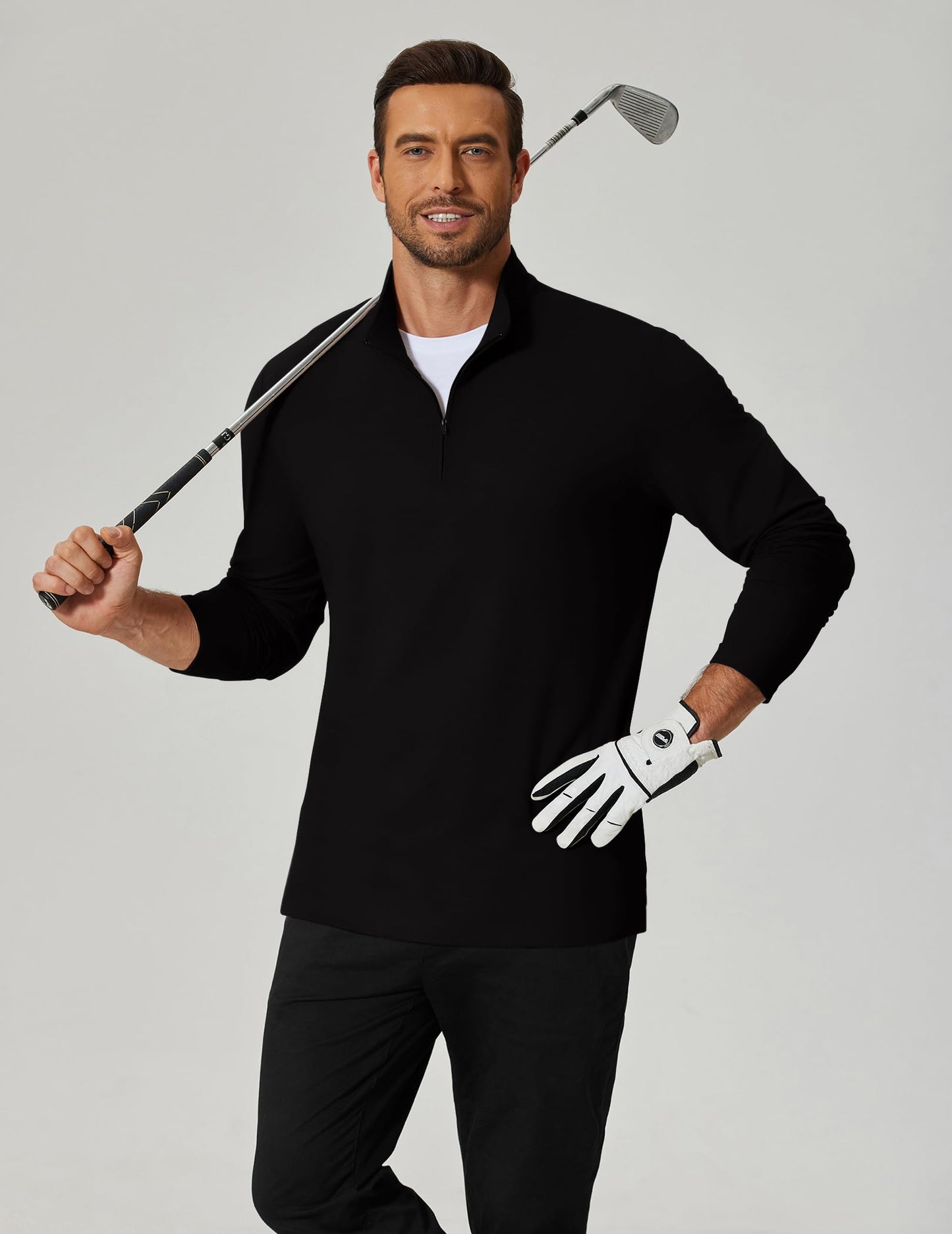 COOFANDY Men's Quarter Zip Pullover Sweatshirt Mock Neck Golf Shirts Casual Long Sleeve Shirt Black