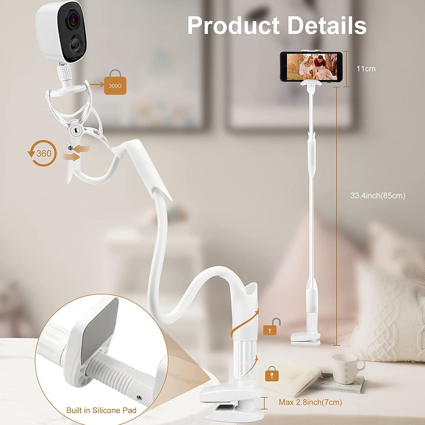 Baby Monitor Holder, MYPIN Universal Flexible Baby Monitor Mount Baby Monitor Camera Indoor Cameras Monitor Stand(Baby Monitor not Included)