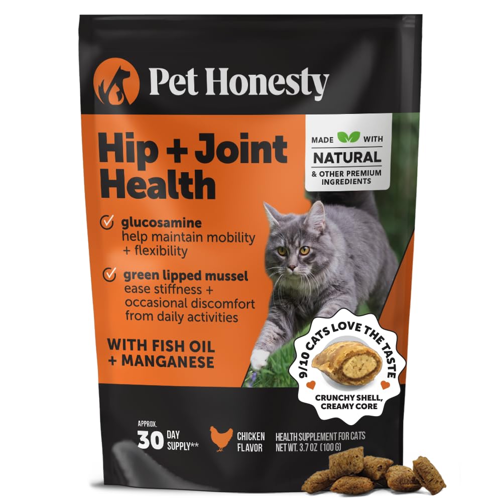 Cat Hip & Joint Health Crunchy & Creamy Chews - Cat Joint Support Supplement with Glucosamine, Health Supplies & Hip Support for Indoor & Outdoor Cats (Chicken 30-Day Supply)