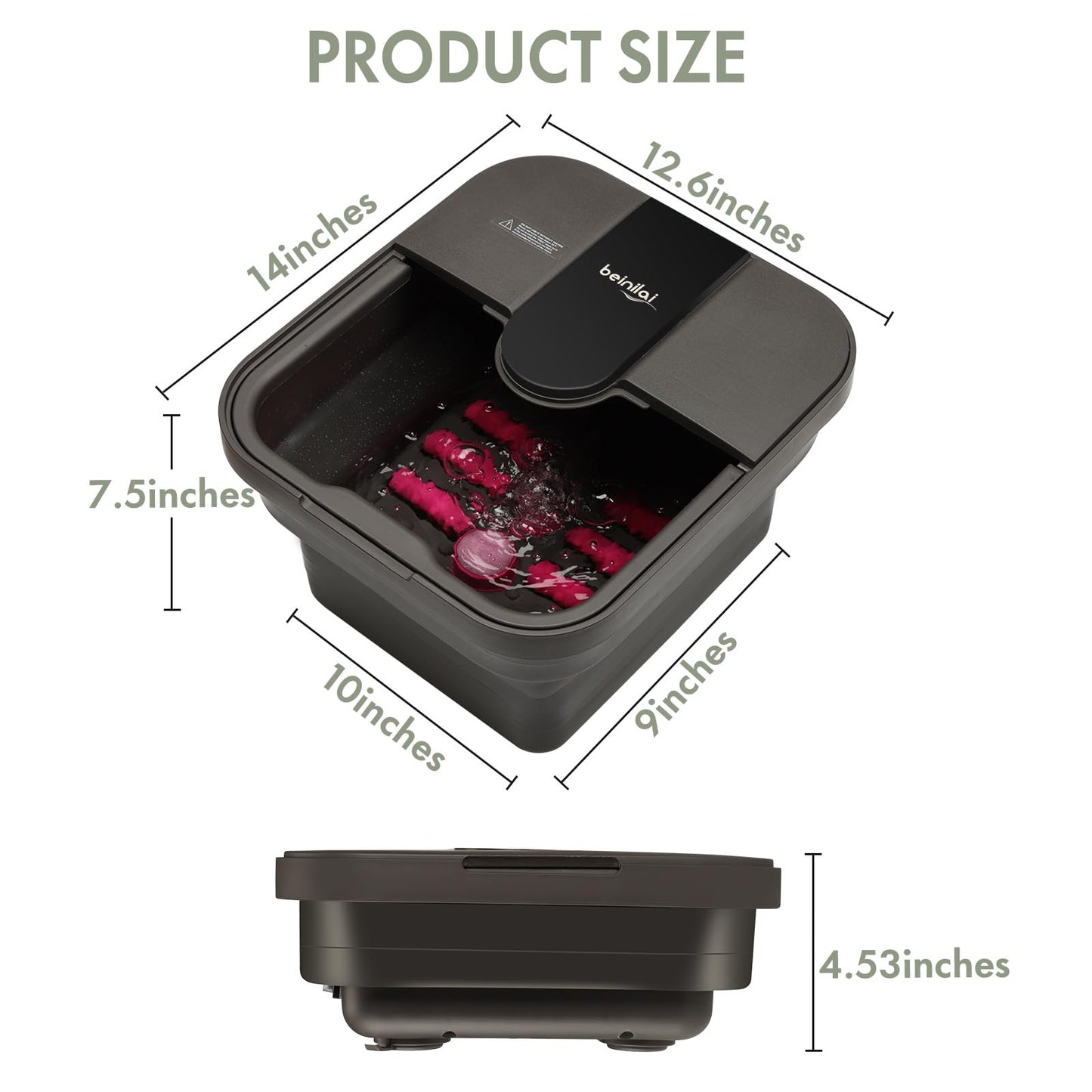 Beinilai Collapsible Foot Spa,Foot Bath with Heat and Massage and Bubble Jets,Foot Soak Tub with Six Non Motorized Rollers,Acupressure Massage Points,Red Light and Removable Pumice Stone