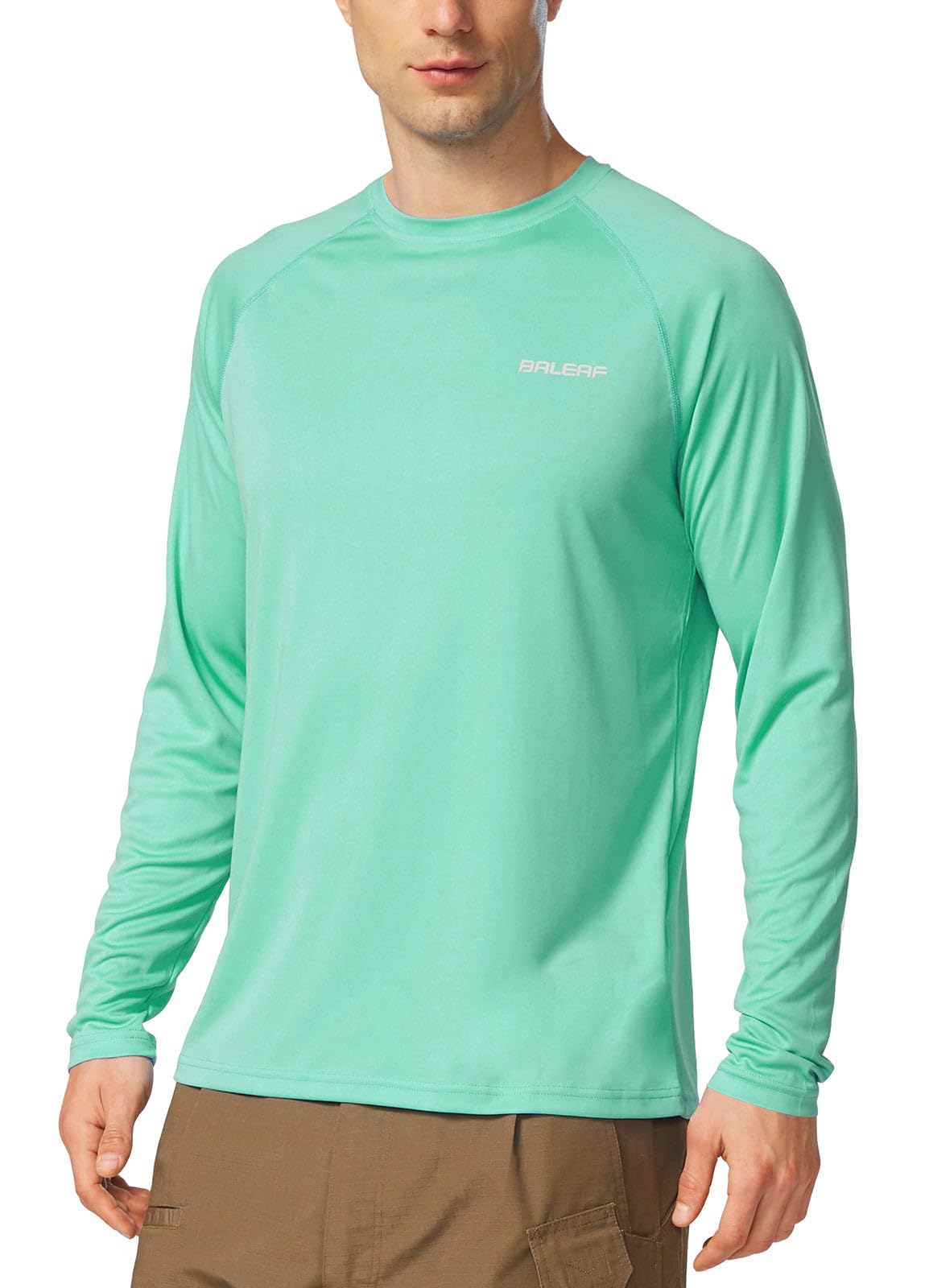 baleaf Mens UPF 50+ Sun Protection Shirts Long Sleeve Rash Guard, Quick Dry 4-Way Stretch for Fishing Swimming Surfing 02-Beach Glass 3XL