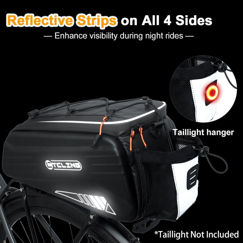 Bike Bags for Bicycle Rear Rack, Waterproof Hard Shell Bike Rack Bag, 8L Reflective Ebike Trunk Pannier with Shoulder Strap, Bike Saddle Bag, Seat Bag for Commuter Travel Outdoor Cycling Accessories