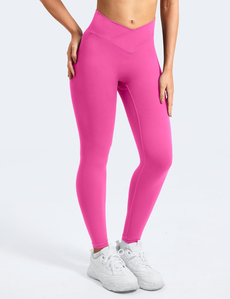 YEOREO Leggings for Women Hidden Scrunch High Waisted Yoga Pants V Cross Tummy Control Craze Compression Workout Rose Red L