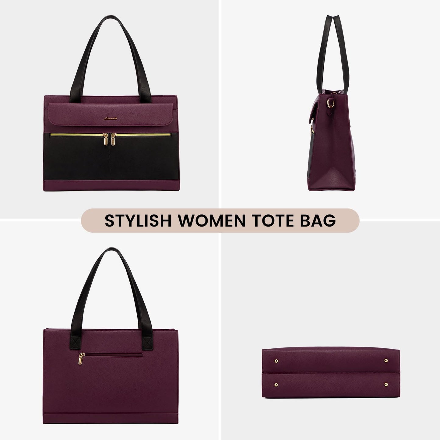 LOVEVOOK Laptop Bags for Women 17.3 Inch Ladies Work Bags Large Tote Bag with Laptop Compartment Designer Handbag Stylish PU Leather Briefcase for School Shoulder Bag for Office Business, Purple