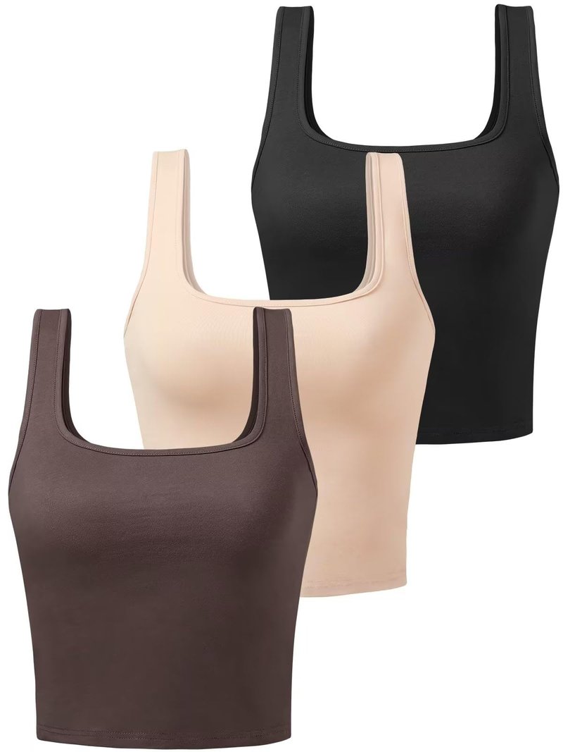 Porvike Sports Crop Tank Tops for Women Cropped Workout Tops Racerback Running Yoga Tanks Cotton Sleeveless Gym Shirts 3 Pack