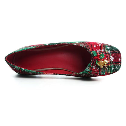 WENJIAZHIZHI Womens Ballet Flats Comfortable Square Toe Slip Ons Casual Bell Loafers Walking Flats Dress Shoes for Christmas Red 39(8)
