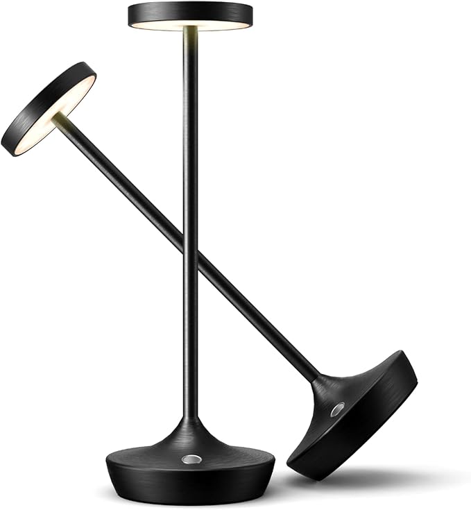 Cordless Table Lamp Rechargeable - 6000mAh LED Battery Operated Table Light - Portable Touch Dimmable Outdoor Waterproof Table Lamps for Patio Restaurant Dining (2 Black)