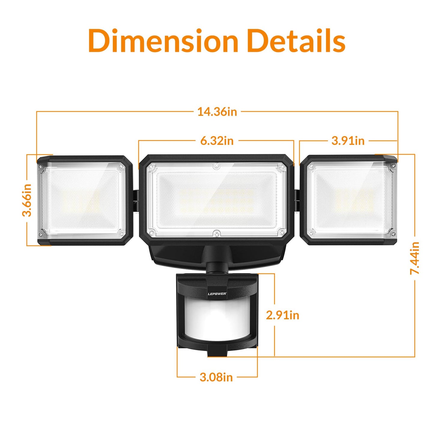 LEPOWER Battery Powered LED Flood Light Outdoor,1500LM Motion Sensor Security Lights,5000K, IP65 Waterproof,Wireless Flood Light Battery Operated,3 Head Motion Detector Lights for Garage,Yard,Porch