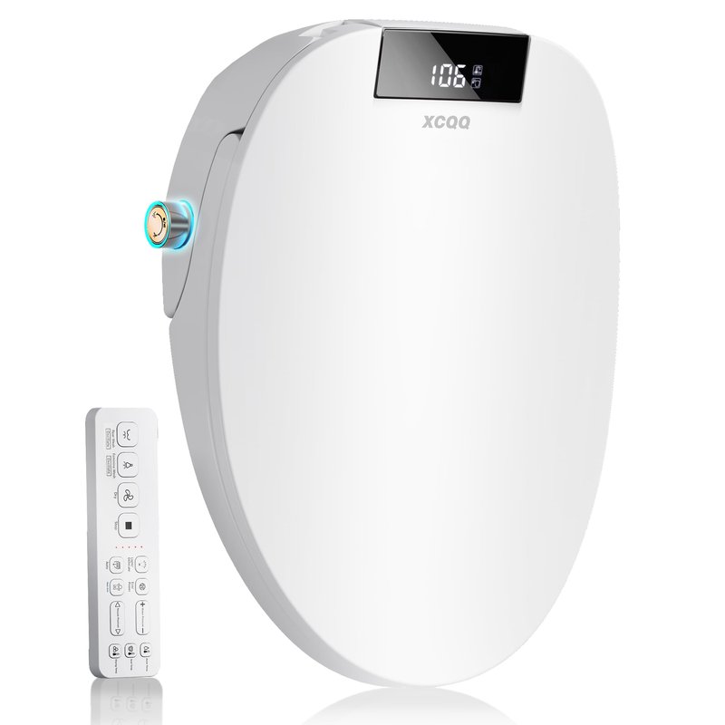 XCQQ Electric Bidet Toilet Seat with Remote, Heated Toilet Seat, Instant Warm Water, Warm Air Dryer, Rear & Feminine with Oscillating Cleansing, Night Light, Slow Close Lid, LED Display - Elongated