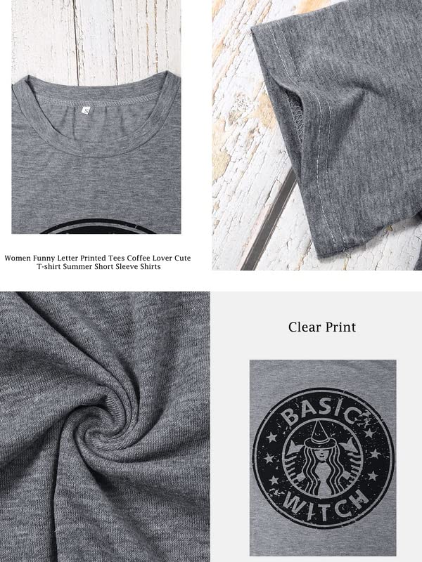Halloween Shirts for Women Basic Witch Coffee Letter T Shirt Vintage Witches Graphic Tees Fall Halloween Party Tops