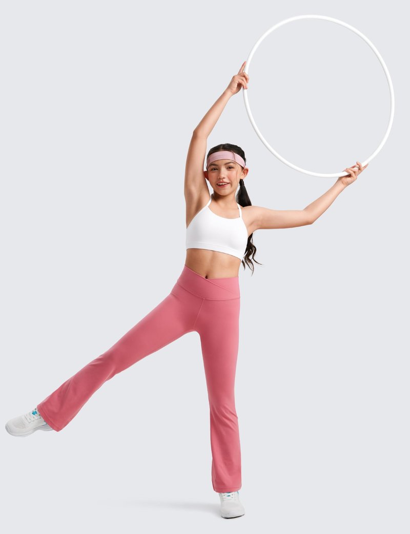 CRZ YOGA Girls Butterluxe Y Back Sports Bra - Yoga Athletic Casual Tops Scoop Neck Spaghetti Strap Padded Crop Kids Teen White Medium