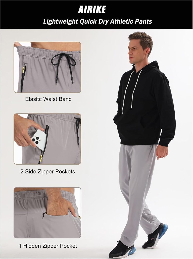 Men's Water-Resistant Hiking Pants - Quick-Dry Lightweight Outdoor Sweatpants with Zipper Pockets